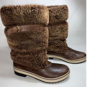 UGG Lilyan Stout Leather Winter Faux Fur Boots